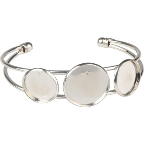 LFPU High Quality Rhodium Plated 16MM 20MM Blank Cabochon Bangle Base DIY Cameo Blank Cuff Bangle Bracelet Accessories