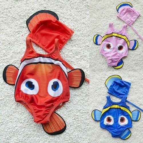Fashion Girl Swimsuits 1Y-6Y Goldfish Toddler Kids Baby Girls Swimwear Swimsuit Swimming Beach Clothes+Cap