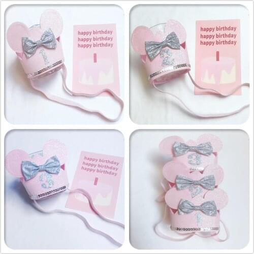 Boutique 6pcs Fashion Cute Glitter Bow Animal Ears Headbands 1st 2nd 3rd Birthday Hat Soft Hairbands Newborn Party Headwear