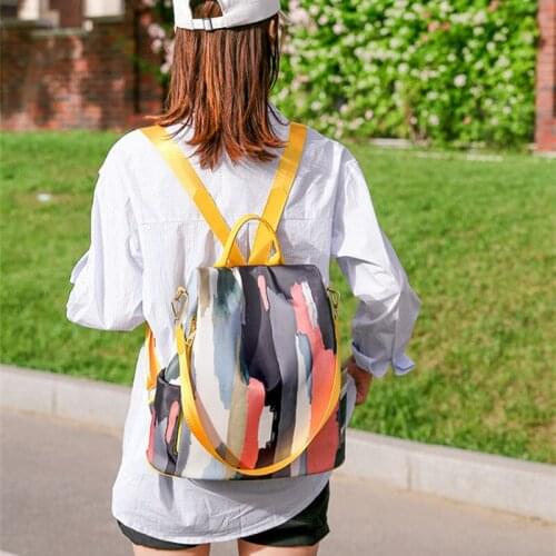 Fashion Youth Oxford Cloth Womens Backpack Trend Hit Color Lightweight Large Capacity Waterproof Anti-Theft Scratch Resistant