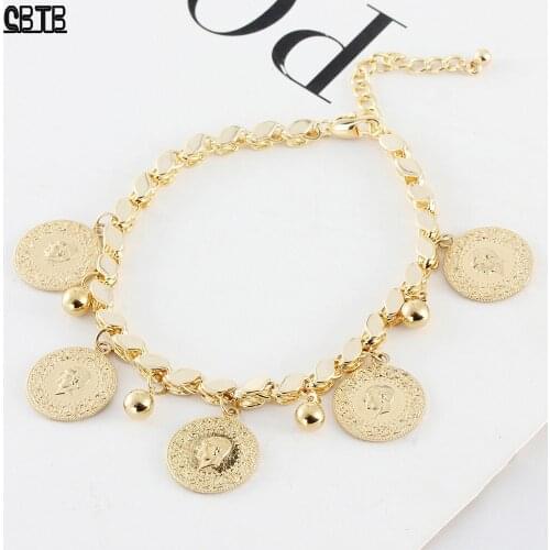 Portrait Coin Bracelet Bohemian Retro Men and Women Charm Pendant Bracelet Fashion Gold Non-fading Jewelry Wholesale
