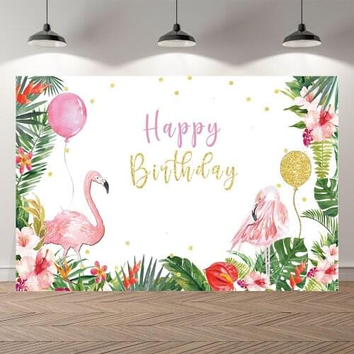 Neoback Happy Birthday Party Banner Baby Shower Flowers Flamingo Summer Studio Photo Bacdrop Photography Backgrounds Wall Paper