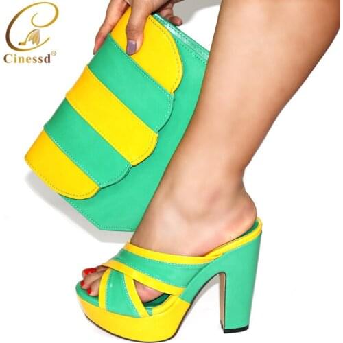 Latest African Wedding Italian Shoe and Bag Sets Decorate Metal Decoration Shoes Woman High Heel Shoe and Bag for Nigeria Party