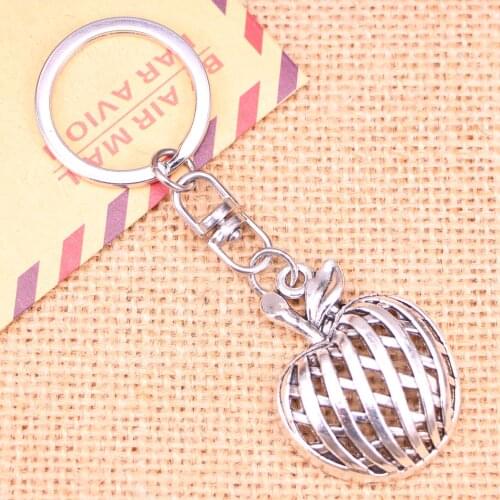 20pcs New Fashion Keychain 38*29 mm hollow apple Pendants DIY Men Jewelry Car Key Chain Ring Holder Souvenir For Gift