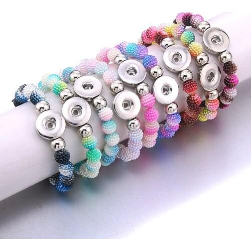 New Snap Jewelry 18mm Snap Button Bracelet Color Resin 10mm Beads Handmade Elastic Bracelet For Women Gift