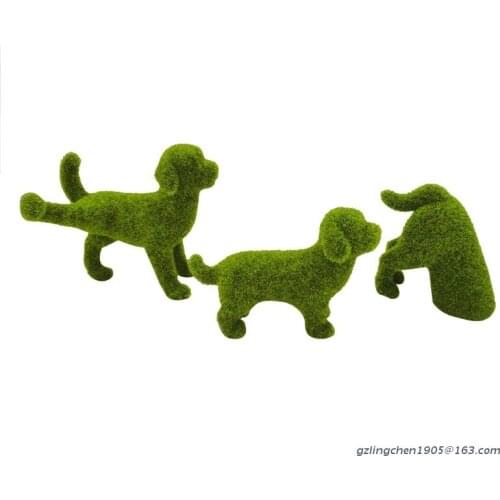 P8DE Green Fuzzy Flocked Dog Statues Moss Grass Puppy Animal Figurines Garden Decor