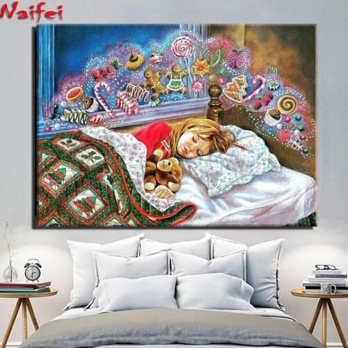 Full Square Diamond Painting Sweet Sleep Girl Craft Kit 5D DIY Diamond Embroidery Mosaic Portrait Handicraft Home Decor