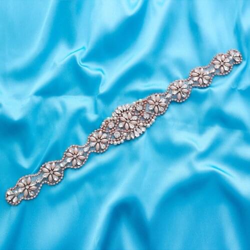 Sashes Gold Sewing On Rose Wedding Dresses Clear Accessory Rhinestone Crystal Bridal Beads Applique DIY S131