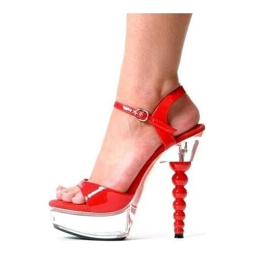 Drop Shipping Summer Woman Red Pink White Black transparent Platform String Beads 16 cm Heels Buckle Sandals Sexy Party Shoes