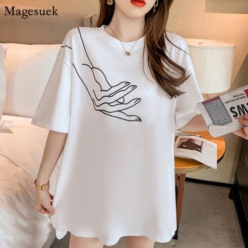 Plus Size Cotton White Shirt Tops Women 2021 New Summer Short Sleeve Ladies Blouse Print O Neck Loose Blouses Women Casual 13396