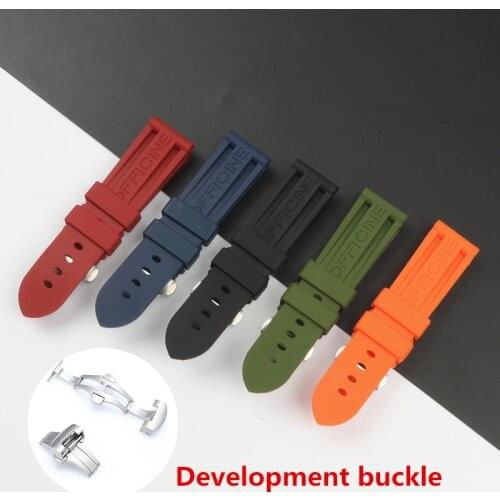 Watch band nature soft Silicone Rubber Watchband 24mm fit for Panerai Strap tools Butterfly Buckle for PAM111/441 belt logo