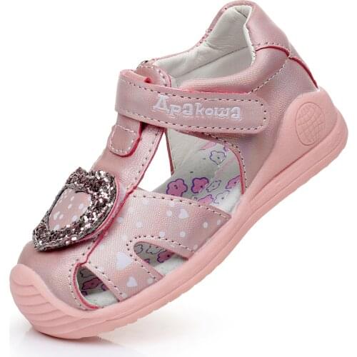 Apakowa Toddler Baby Summer Sandals Kids Hook and Loop Girls Closed Toe Sandals 1 Year Old Princess Shinning Orthopedic Shoes