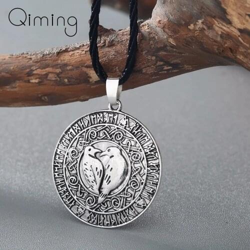 Norse Vikings Pendant Bird Animal Necklace Valknut Raven Rune Pendant Knot Viking Amulet Charm Men Necklace Nordic Talisman