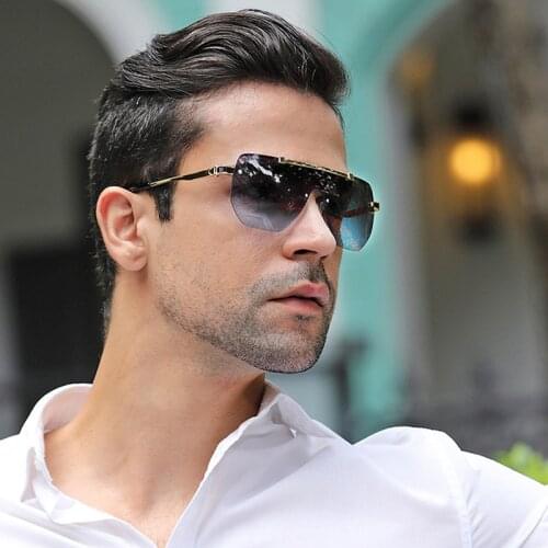 Emosnia Semi-Rimless Oversized Square Sunglasses For Men One Piece Gradient Lens Big Frame Sun Glasses 2021 Brand Design UV400