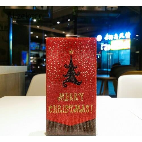 Christmas Tree Pattern Diamonds Evening Bags Women 2020 New Designer Small Square Rhinestones Clutch Purse Chain Handbag Party