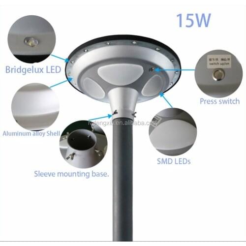 15W Round Solar Power Led Street Light Solar Powered Colorful UFO Round Post RGB LED Light for Outdoor Illumination