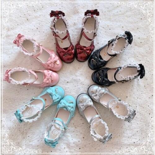 Sweet lolita shoes tea party kawaii princess kawaii shoes vintage lace bowknot round head low heel women shoes loli cosplay cos