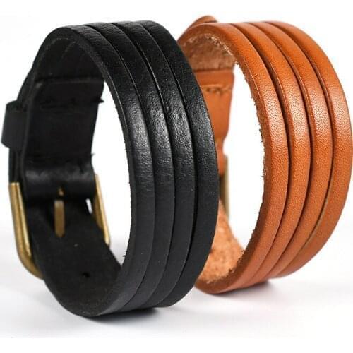 Vintage Punk Genuine Leather Bracelet Bangle for Men Handmade Leather Wristband Steampunk Motorcycle Jewelry Mens Braclets Gifts