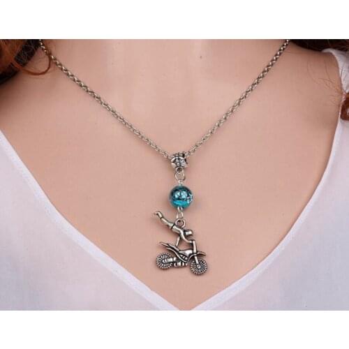 Flying Motorcycle Necklace Pendant Vintage Silver Charm Choker Collar Acrylic Bead Statement Necklace Women Jewelry Gifts B312