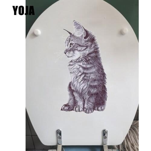 YOJA 14.2*24.5CM Animal Sketch Cat Toilet Sticker Decoration Home Room Wall Decal T1-0099