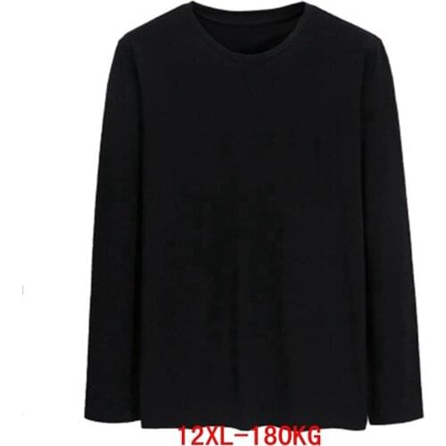 Large size womens T-shirt plus size 5XL 8XL 10XL 12XL bust 160cm autumn round neck long sleeve loose large size black T-shirt