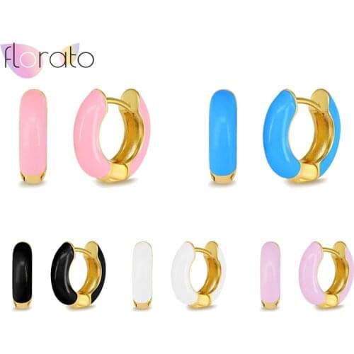 925 Sterling Silver Ear Buckle Enamel Earrings for Women Trendy Geometric Circle Candy Color Hoop Earrings Fashion Jewelry