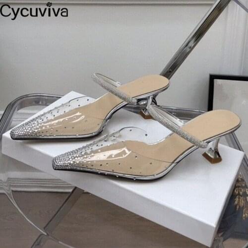 New Summer Clear PVC Crystal Shoes Women Cup High Heels Slippers Sexy Ladies Sildes Runway Sandalias Mujer 2021