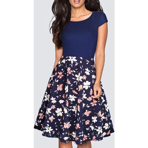 New Summer Floral print casual Dress Streetwear Patchwork O-neck short sleeve Sweetly A-Line Dress 2HA009