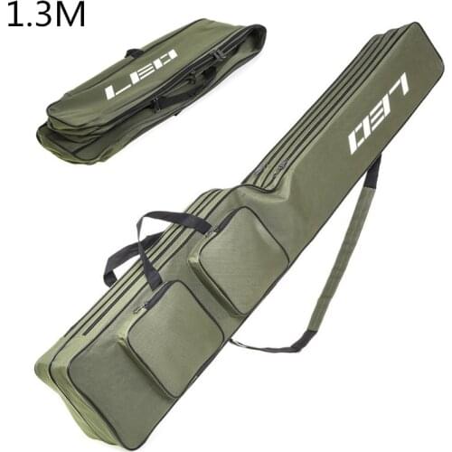 1.3m Army Green Double Layer Large Fishing Rod Bags Multi-pocket Sea Fishing Tackle Foldable Package