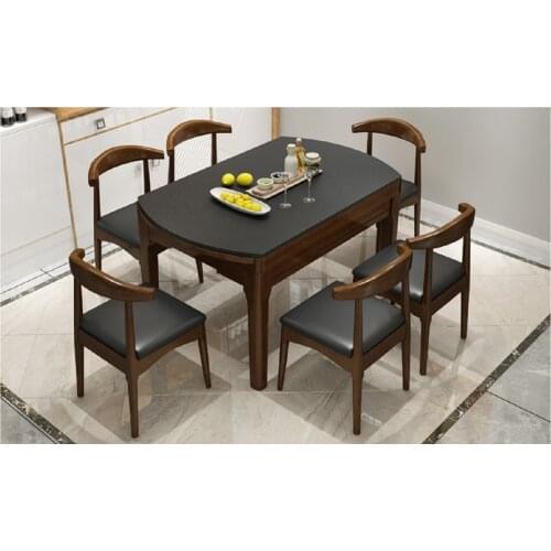 1.5M Nordic Black Fire Stone Retractable Folding Solid Wood Dining Table Without Induction Cooker