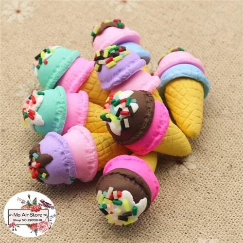 Ice cream cone 10PCS 3D 16x32mm polymer clay Flatback Cabochon Miniature Food Art Supply Decoration Charm Craft