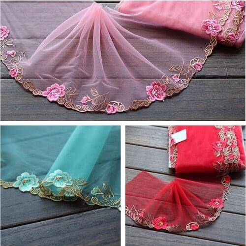 2yards/lot Embroidered Tulle Lace trim mesh lace trim~pink red green ~lovely