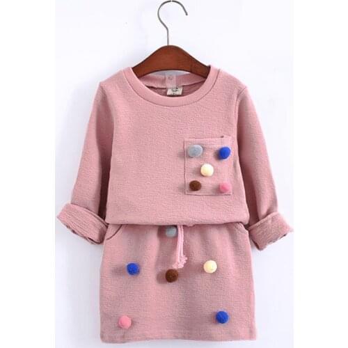 Dulce Amor Girls Clothes Set Autumn Winter 2PC Kids Suit for Girls Cotton Sweatshirt Tops with Ball+Pencil Skirt Drop Shipping