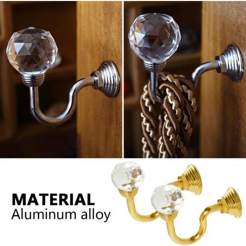 2pcs Retro Crystal Glass Curtain Holdback Hooks Wall Tie Back Hooks Hanger Holder Drawer Handle Curtain Accessories Hanger Hooks
