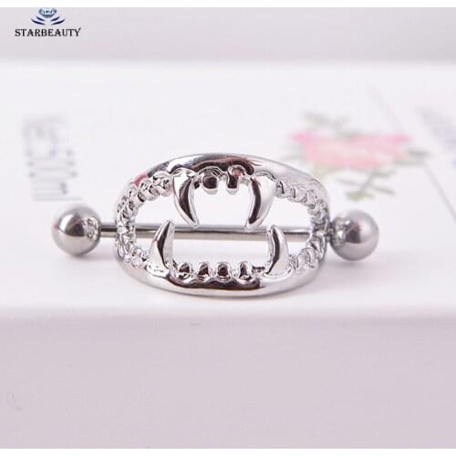 2 pcs/lot Monster Tooth Nipple Piercing Nipple Women Stainless Steel Jewelry Punk Teeth Nipple Ring 14G Barbell Dental Piercing