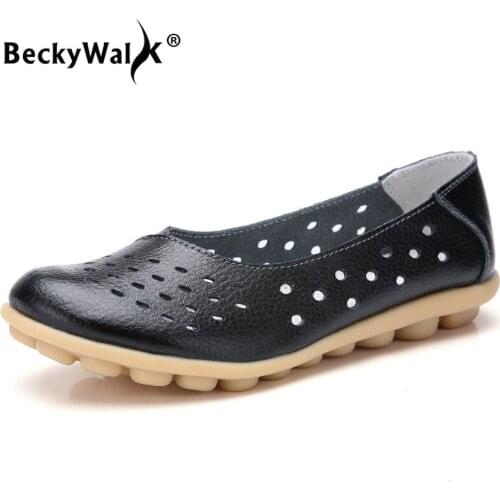 2021 Women Flats Hollow Genuine Leather Summer Shoes Woman Casual Oxford Shoes Slip On Walking Shoes Women Ballet Flats WSH3577
