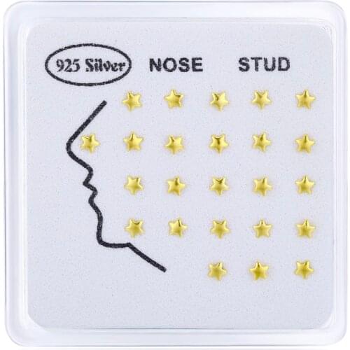 24 pcs/box Fashion nose studs women gold Star nose body piercing mini 925 sterling silver jewelry Lead Nickel Free party gift