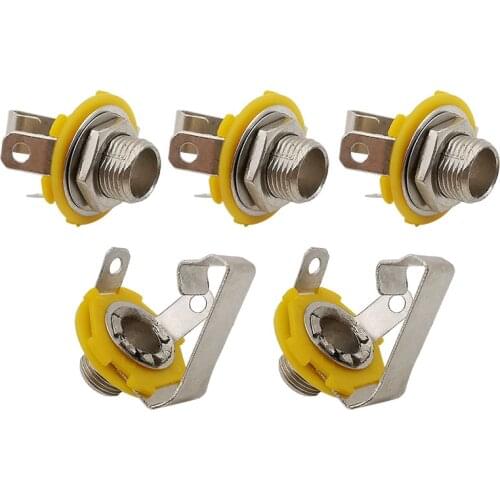 5Pcs/lot Metal 2 Pole Mono 6.35mm 1/4" Female Jack Audio Panel Socket NO Switch Solder Connector