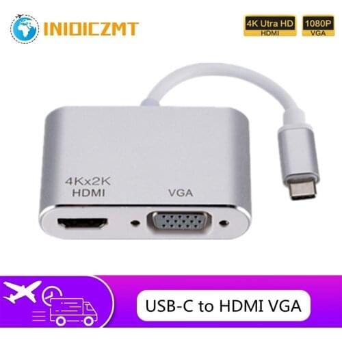 INIOICZMT USB C HDMI VGA Adapter for Notebook Macbook Pro Type C to HDMI Cable 4K Converter USB Type C VGA Splitter Hub Dock