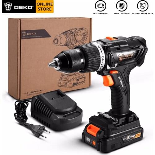 DEKO GBD20DU3 20V Max DIY Brushless Electric Impact Drill Cordless Screwdriver Lithium-Ion Battery 2 Speed 58Nm for Woodworking