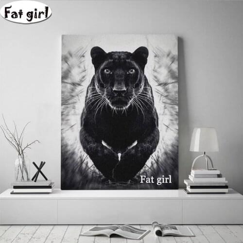 Full Drill Diamond Painting Wild Jumping Black Panther Cross Stitch Embroidery Handmade Mosaic Animal Living Room No Frame