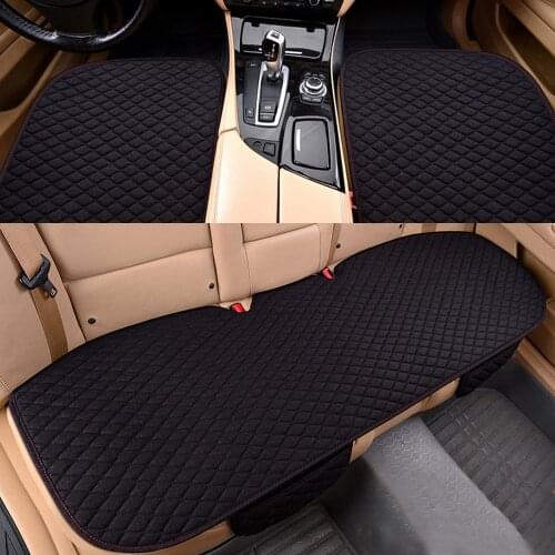 Car Seat Cushion Diamond Linen Fabric Protector Three-piece No Backrest Four Seasons Anti-slip Car Accessories For All Model
