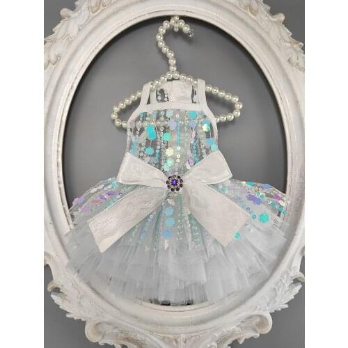 Free Shipping Handmade Dog Clothes Pet Slip Dress Sea Colorful Gauze Skirt Tutu Glitter Sequin See Through Apparel Cat Poodle