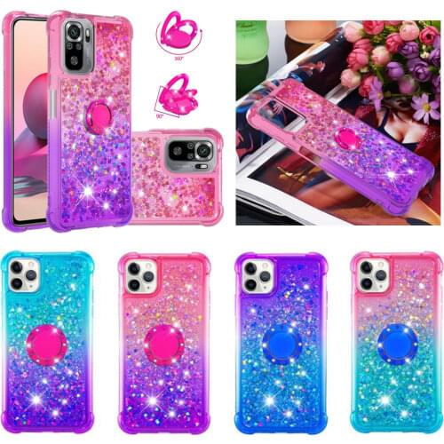 Glitter Bling Cases for Xiaomi Redmi Note 10s 9T 9 Pro Max Mi 10T Lite Poco M3 X3 NFC Phone Cover Quicksand Ring Holder Stand