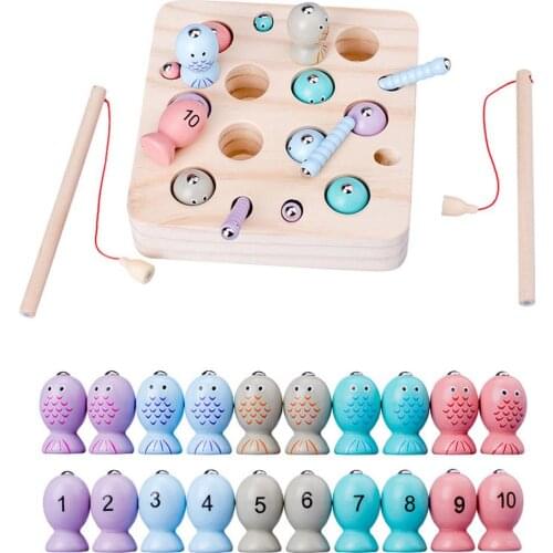 Montessori Puzzle Toys 3D Baby Magnetic Toys Wooden Educational Fishing Game Wooden Toy Early Educational Puzzle Catch Worm Game