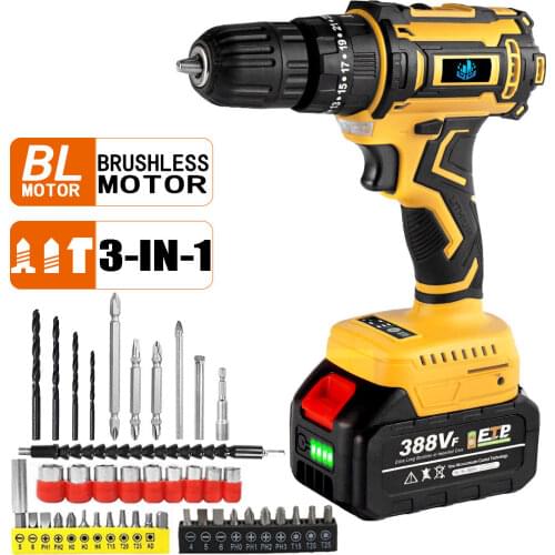 20V Brushless Electric Drill Cordless Electric Screwdriver Mini Electric Impact Drill 50N.M 3 in 1 Household DIY Power Tools