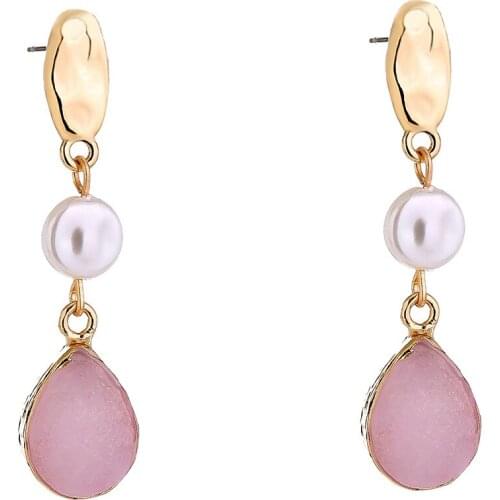 Drop Irregular Pink Crystal Pearl Earrings Original Design Fashion Jewelry Retro Charms Women Female Earring For Wedding