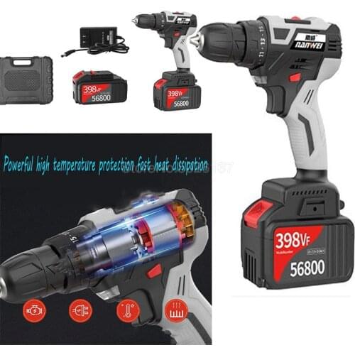 1 Sets Electric Impact Drill Hammer Screwdriver Rechargable -speed Cordless Industrial Grade Brushless Drill" Metal Auto-locking