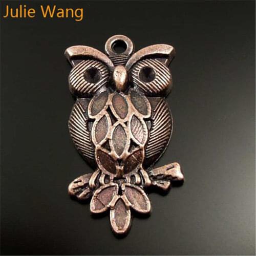 Julie Wang 5-30PCS Owl Charms Antique Copper Color Birds Alloy Animal For Necklace Pendant Bracelet Jewelry Making Accessory