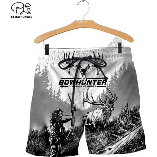 PLstar Cosmos 2020Newest Camo Bow Deer Hunting Animal Hunter Tattoo 3DPrint Unisex Summer Casual Shorts Beach Short pants N-1